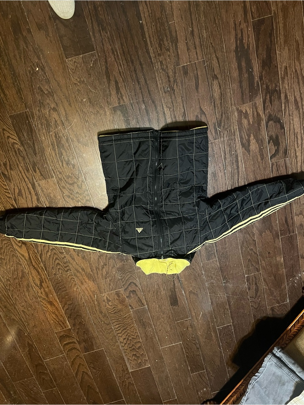 adidas Kids Black Puffer Jacket with Yellow Trim
